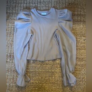 Mixed Media Organza Puff Sleeve Ribbed Top - Vestique Size Small